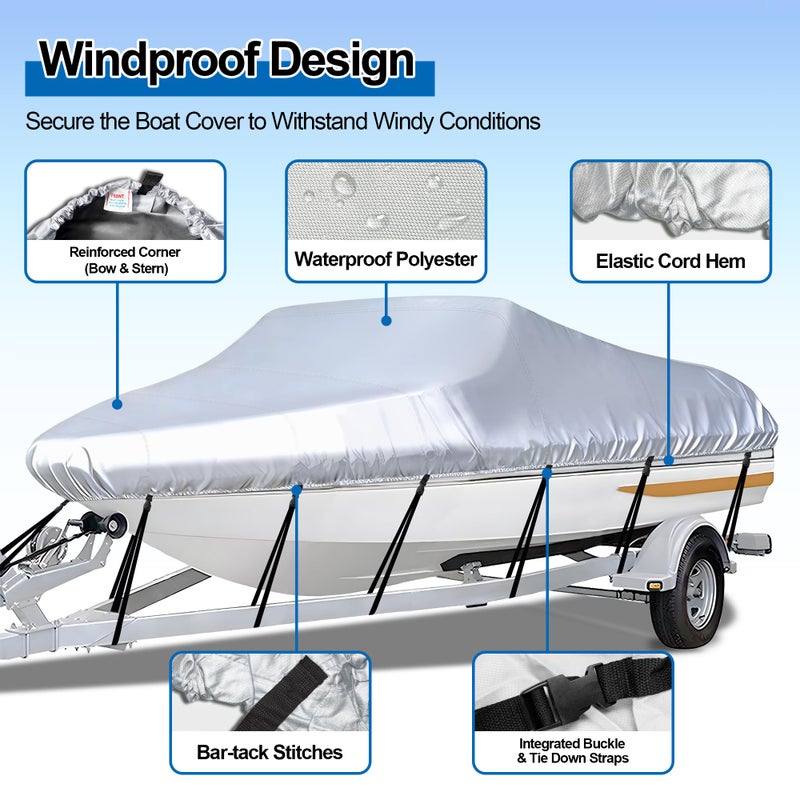 iCover غطاء قارب قابل للسحب iCOVER - 23'-24' غطاء تارس ثقيل مقاوم للماء مع حقيبة تخزين، يناسب القوارب على شكل V، صيد الأسماك والتزلج، أسلوب محترف، قوارب الصيد، قوارب الركض، حتى 23 قدم - 24 قدم طول و102 بوصة عرض - Image 2